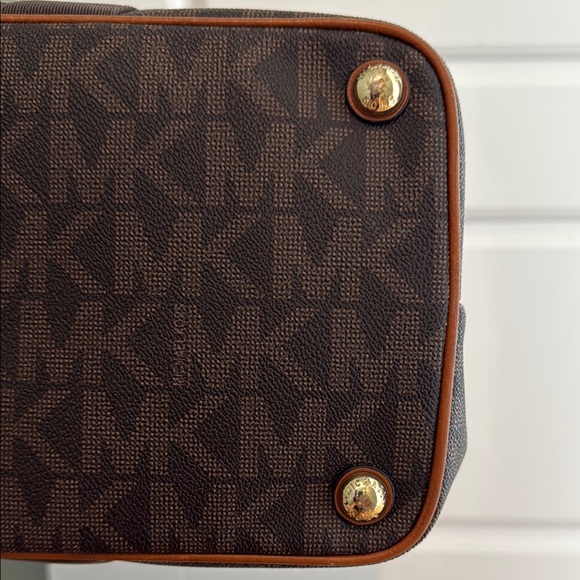 Michael Kors Brown Monogram Canvas with Leather Trim Travel Tote - Picture 4 of 9